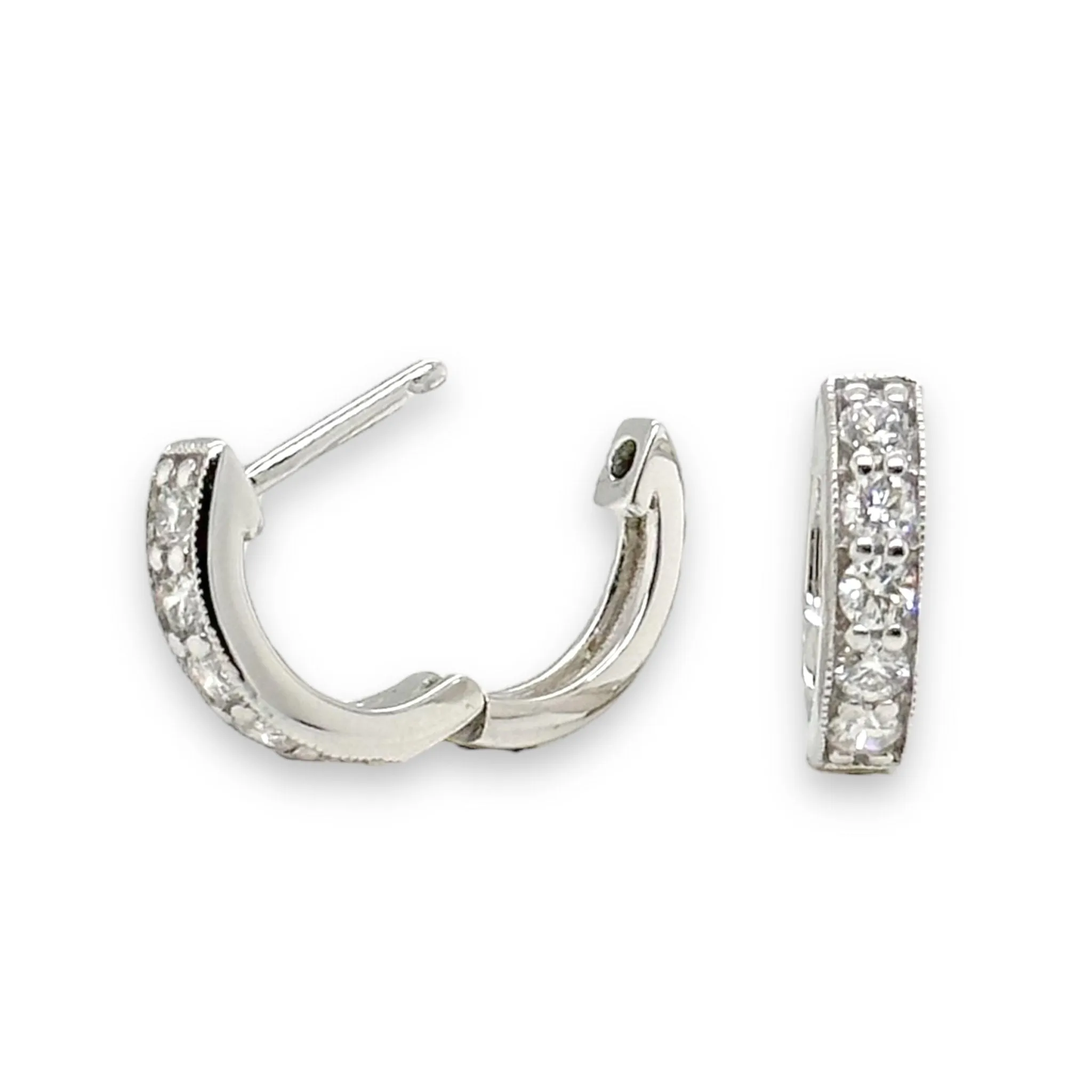 14K W Gold 0.35ctw Small Diamond Hoop Earrings