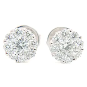 14K W Gold 0.50cttw Diamond 6mm Round Cluster Earrings