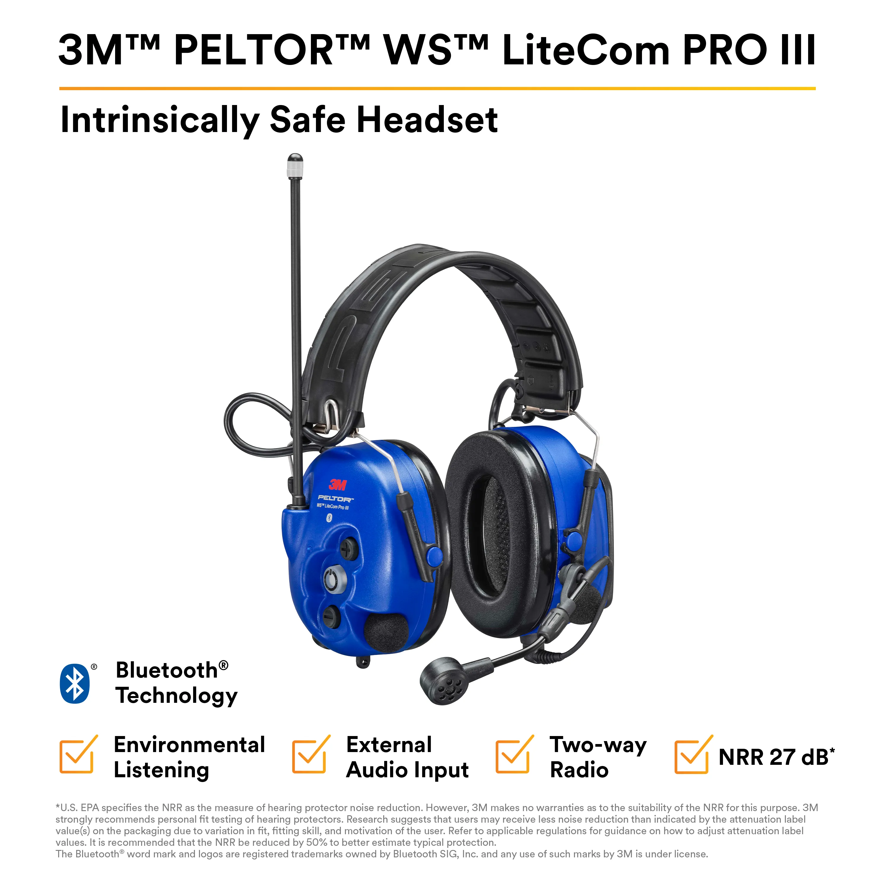 3M™ PELTOR WS LiteCom PRO III Headset - Headband - Intrinsically Safe - MT73H7F4D10NA-50