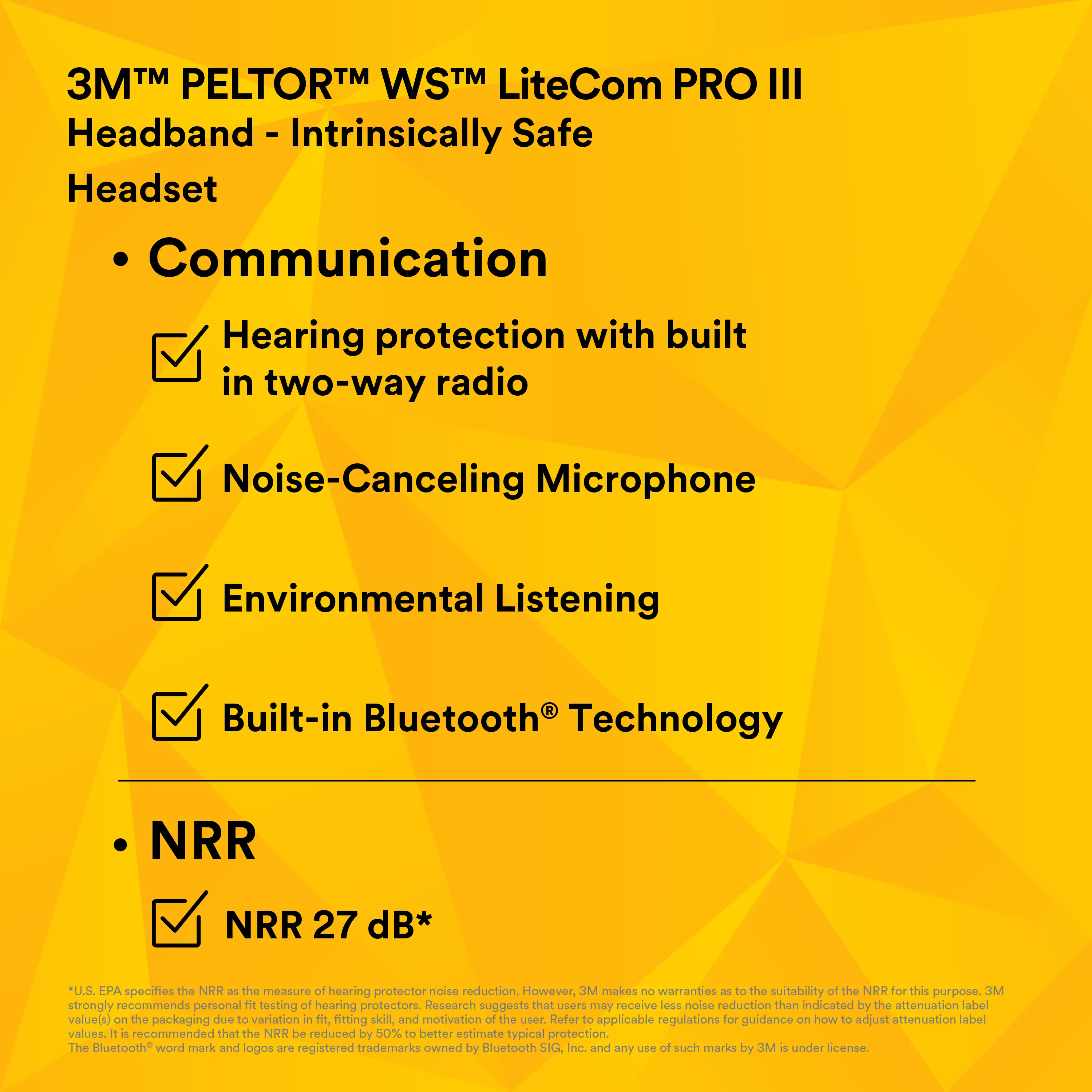 3M™ PELTOR WS LiteCom PRO III Headset - Headband - Intrinsically Safe - MT73H7F4D10NA-50