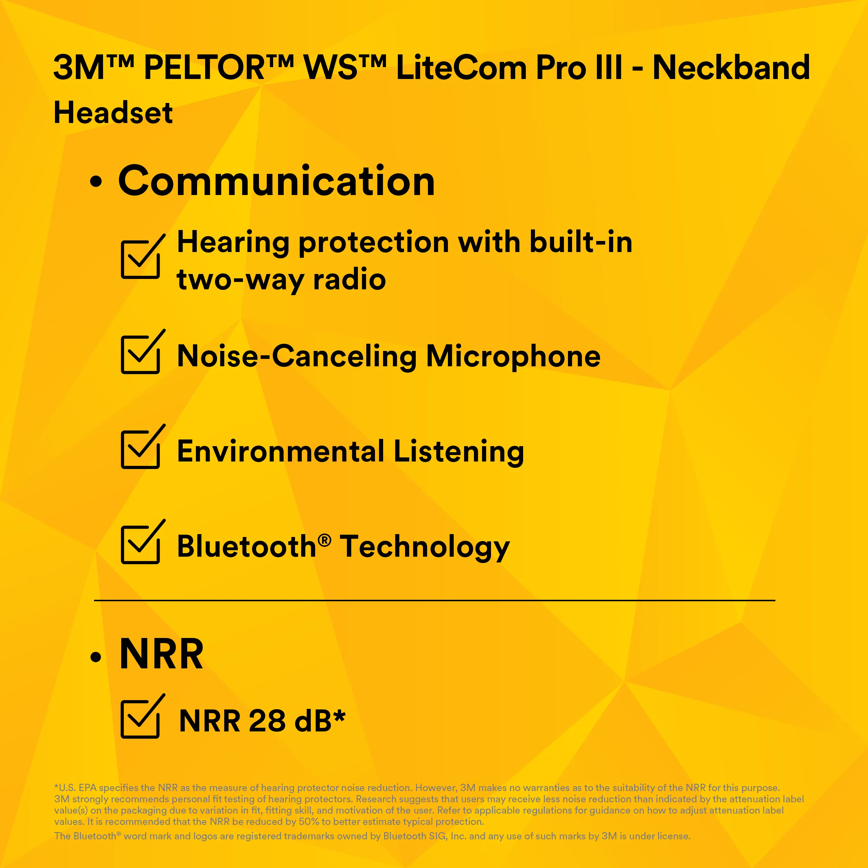 3M PELTOR  WS LiteCom PRO III Headset - Neckband - MT73H7B4D10-NA