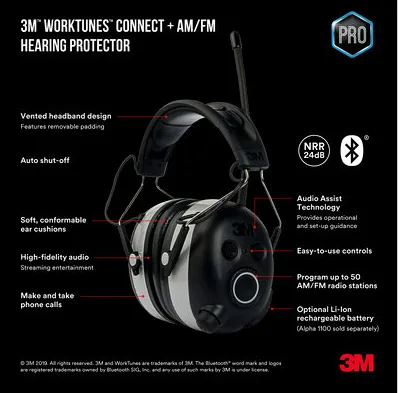 3M WorkTunes Connect Headset with AM/FM Radio & Bluetooth