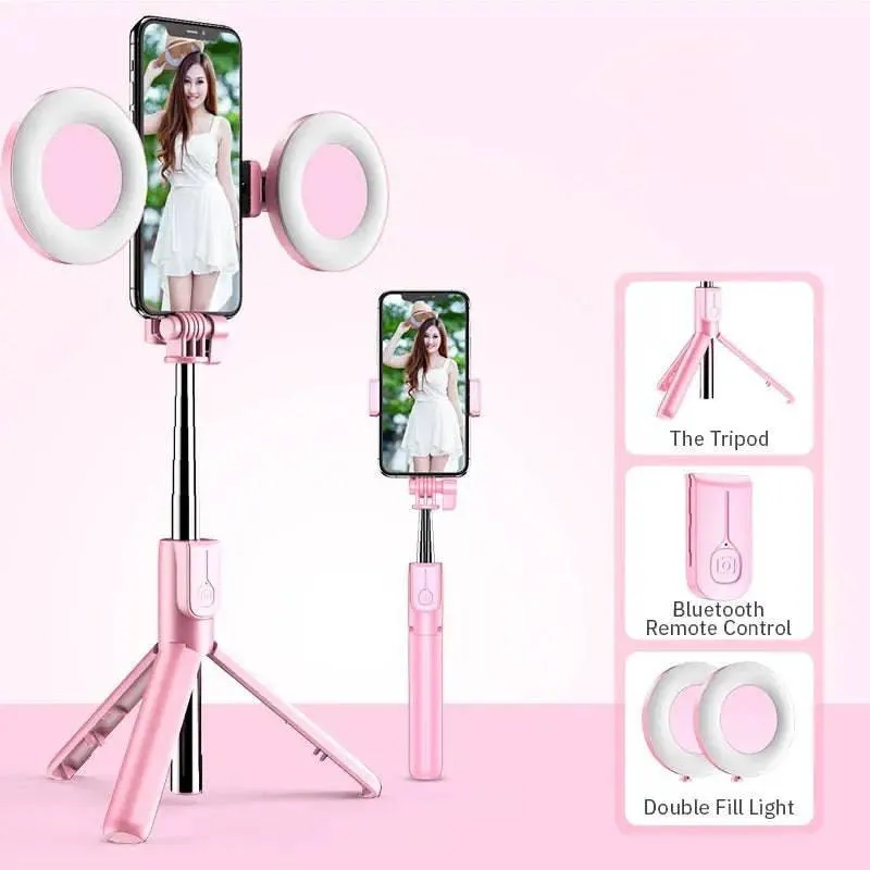 4In1 Wireless Bluetooth Compatible Selfie Stick LED Ring Light Extendable Handheld Monopod Live Tripod for Iphone 15 14 13