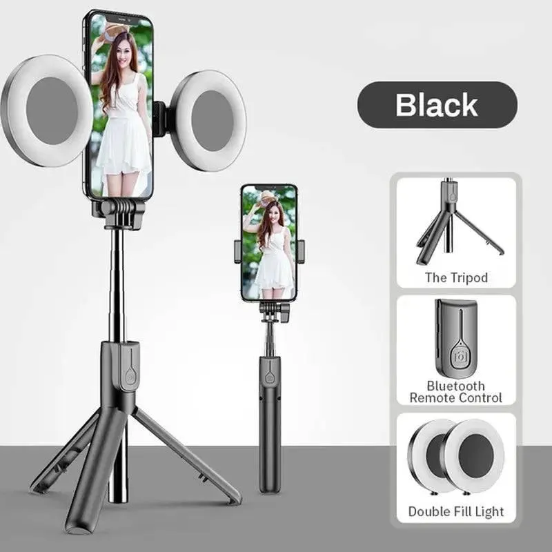 4In1 Wireless Bluetooth Compatible Selfie Stick LED Ring Light Extendable Handheld Monopod Live Tripod for Iphone 15 14 13