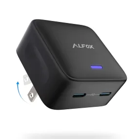 Alfox 35W Dual USB-C Port PD Charger PC007, Fast Charging Block for iPhone Samsung MacBook