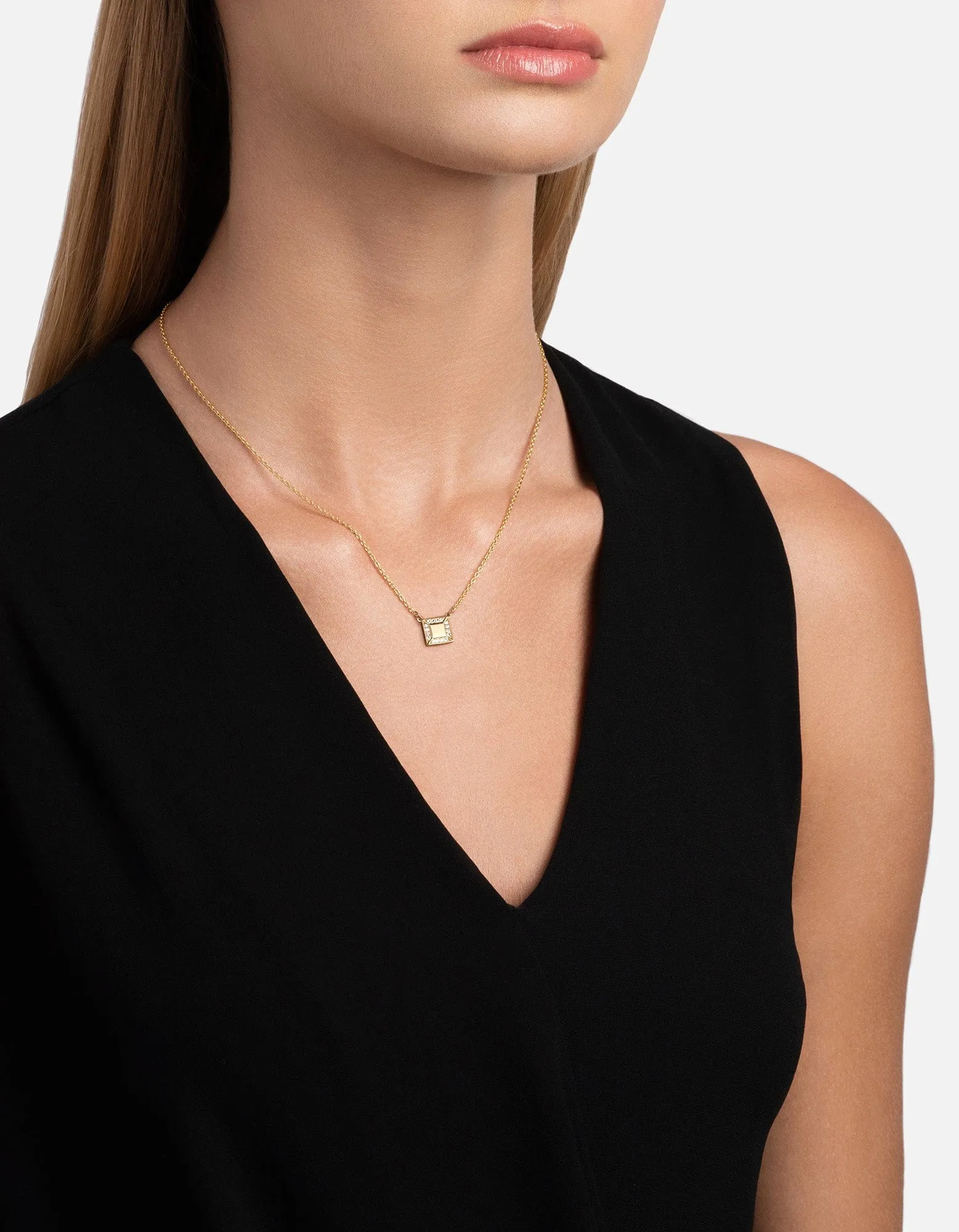 Aria Necklace, 14k Gold Pavé