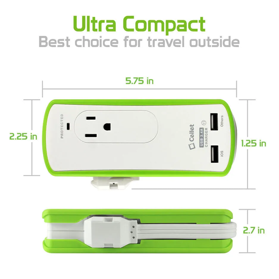 Charger Power Adapter #7 = Compact 2 Outlet Surge Protector   Dual optimized for iPhone USB Ports, 3.4Amp high power output Travel Charger