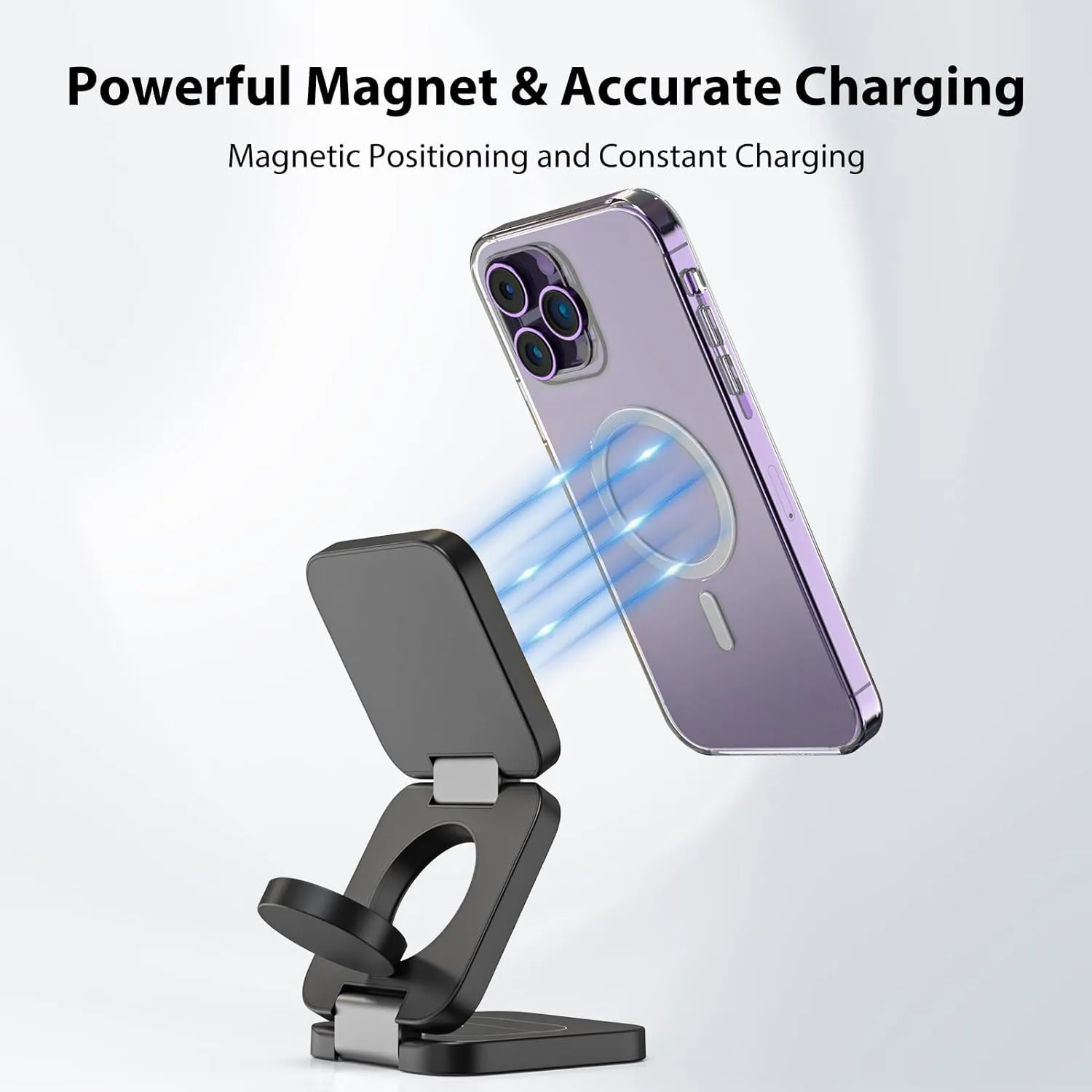 Fast Wireless Charger, Magnetic Foldable 3 in 1 Charging Station for iPhone, Apple Watch and Airpods3/2/Pro-Black