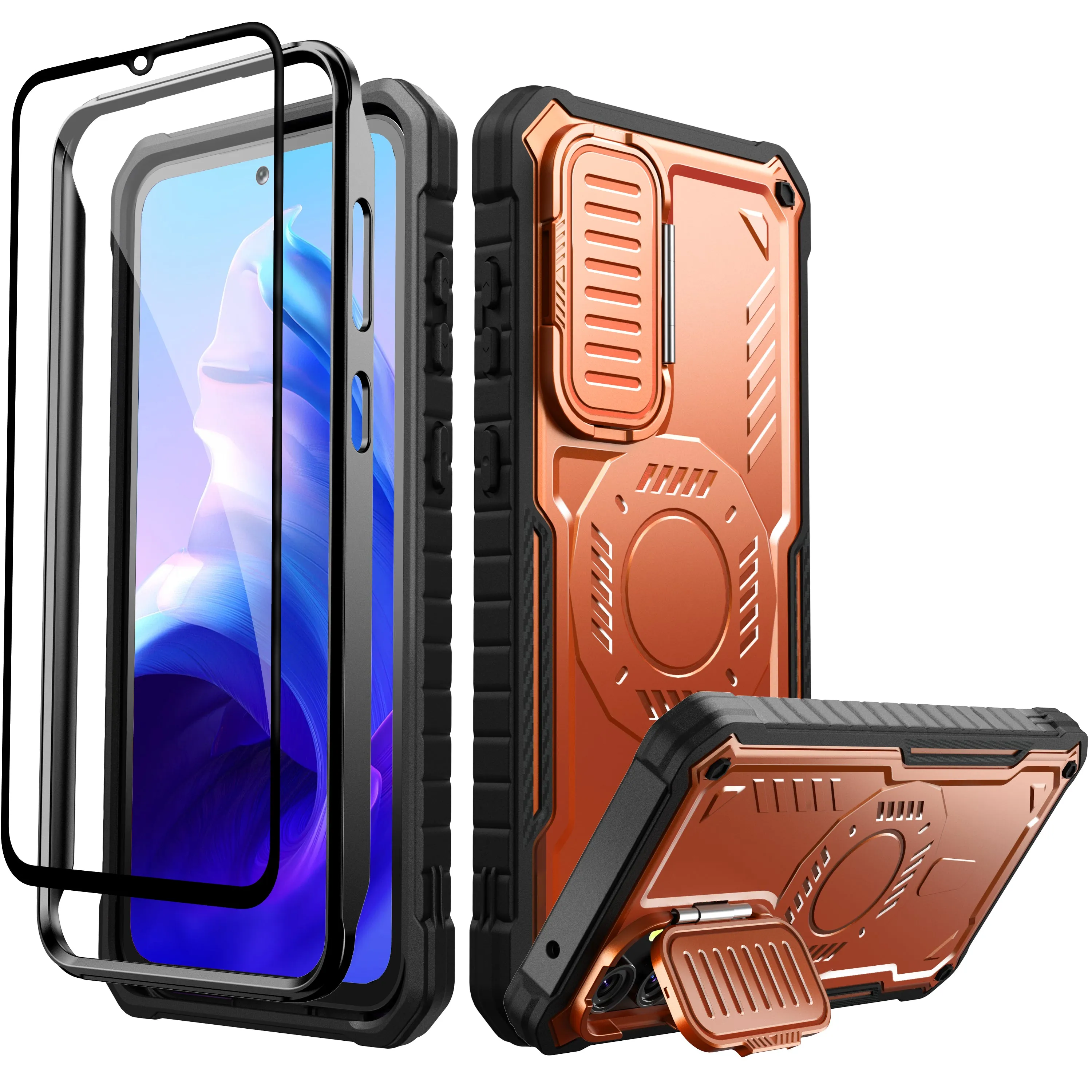 FITO for Samsung Galaxy S23 FE Case with Screen Protector, Military Grade Shockproof Phone Case with Camera Cover and Kickstand