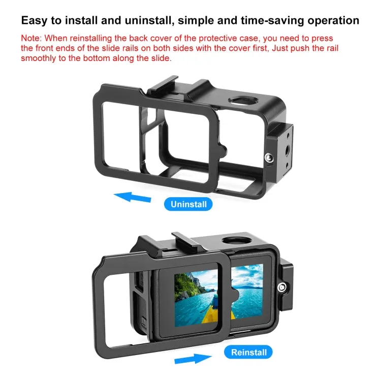 For DJI Osmo Action 4 / 3 PULUZ Metal Cage Expansion Adapter Frame with Cold Shoe (Black)