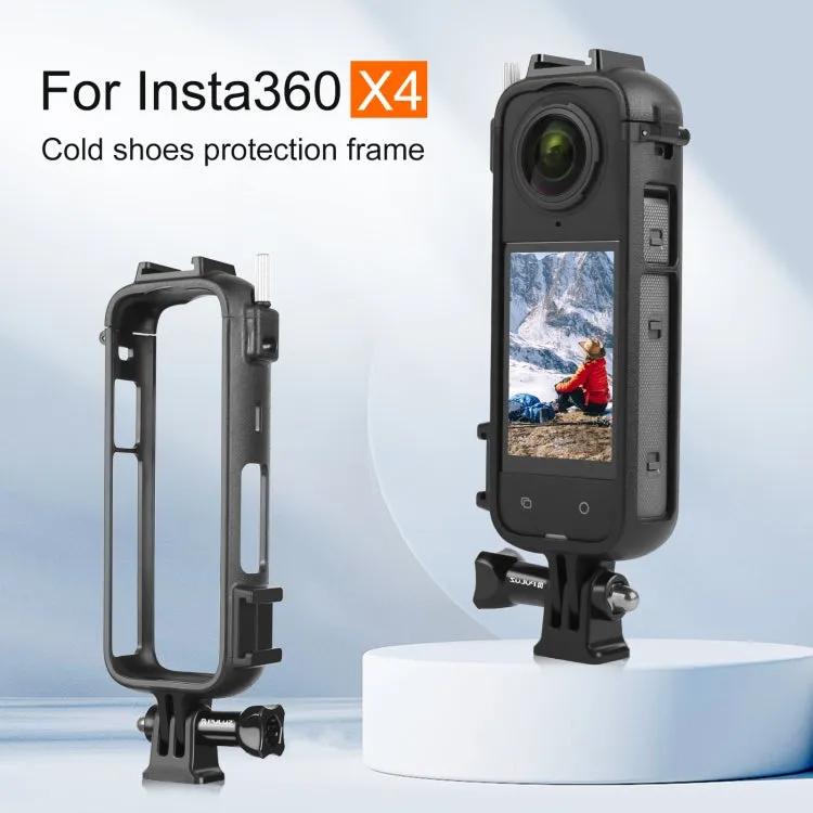 For Insta360 X4 PULUZ Cold Shoe PC Plastic Protective Frame with Adapter Mount & Screw (Black)