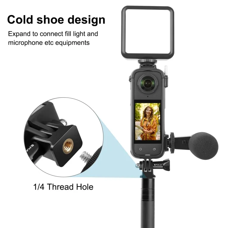 For Insta360 X4 PULUZ Cold Shoe PC Plastic Protective Frame with Adapter Mount & Screw (Black)