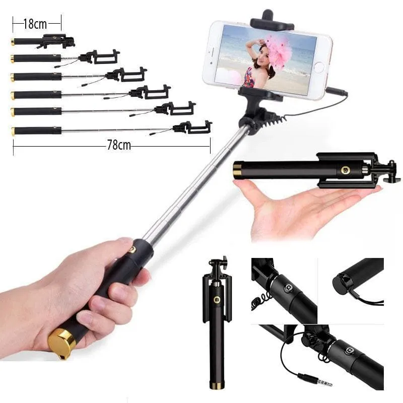 Gold Extendable 2x Selfie Stick (Android/ iPhone) - Bestie Bundle