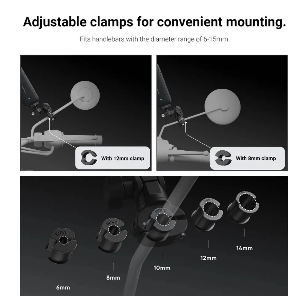 Insta360 Motorcycle Rear View Mirror Mount for Action Camera with Adjustable Clamp and Diameter Adapters for 6mm / 8mm / 10mm / 12mm / 14mm CINSBAVH