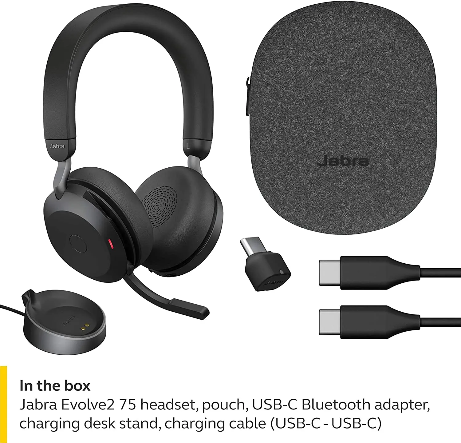 Jabra Evolve2 75 USB-C UC with Charging Stand - Black