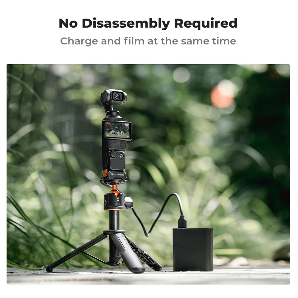 K&F Concept DJI OSMO POCKET 3 Type-C Charging Mount Adapter with Foldable GoPro Mount (2-Prong), Arca-Type Base, and 1/4"-20 Screw Hole for Tripods, Selfie Sticks, and Camera Accessories