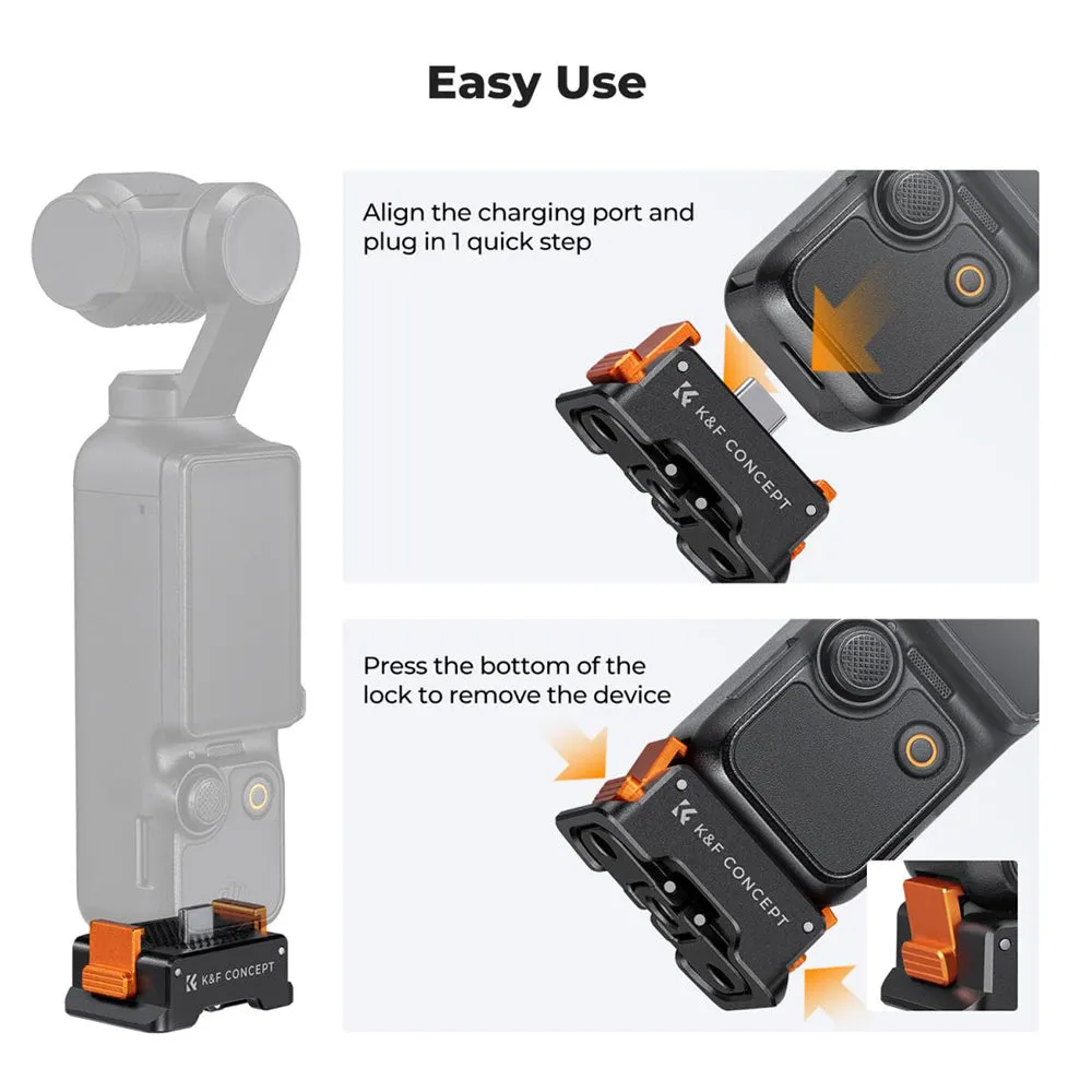 K&F Concept DJI OSMO POCKET 3 Type-C Charging Mount Adapter with Foldable GoPro Mount (2-Prong), Arca-Type Base, and 1/4"-20 Screw Hole for Tripods, Selfie Sticks, and Camera Accessories