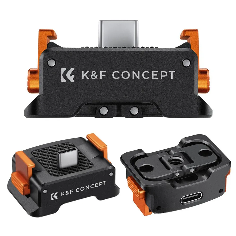 K&F Concept DJI OSMO POCKET 3 Type-C Charging Mount Adapter with Foldable GoPro Mount (2-Prong), Arca-Type Base, and 1/4"-20 Screw Hole for Tripods, Selfie Sticks, and Camera Accessories