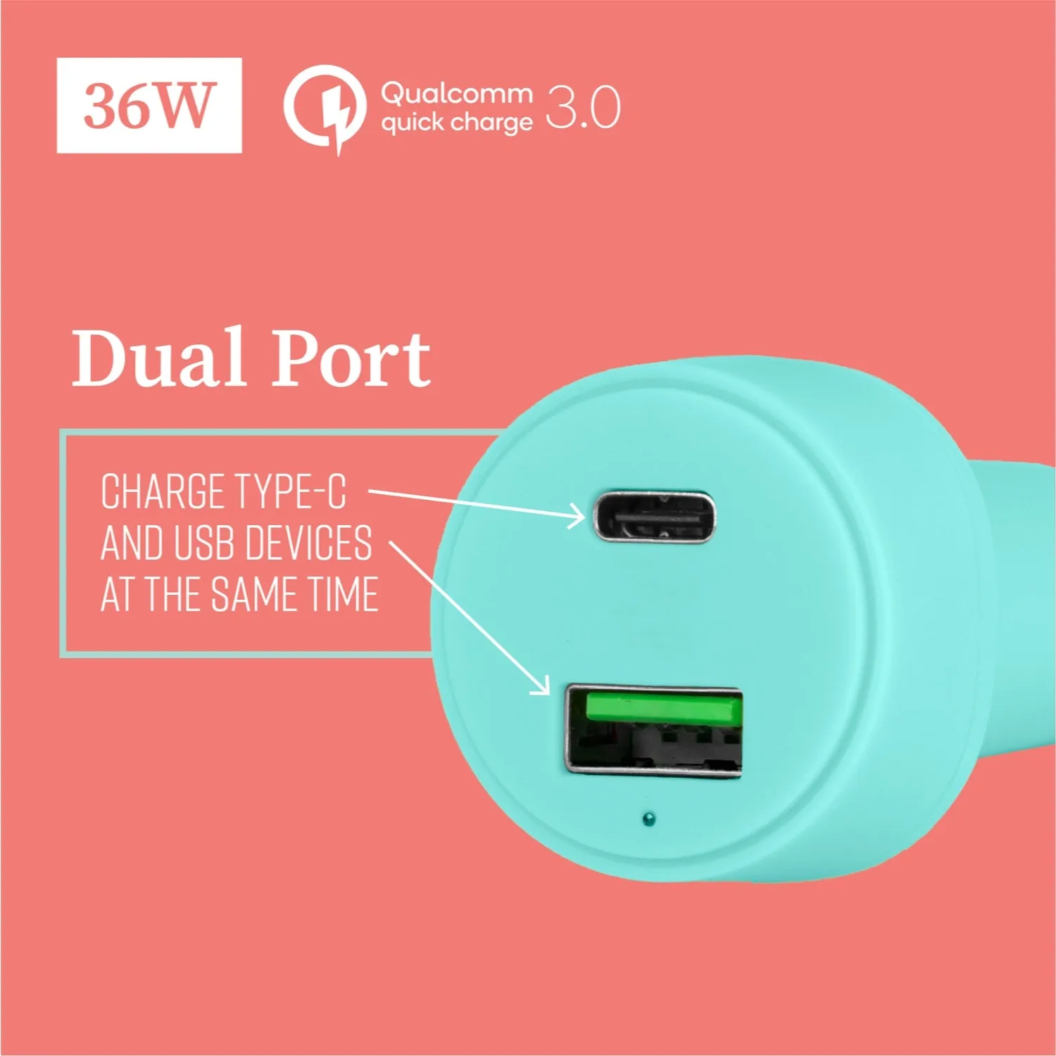 Mochic Car Charger Dual Port USB A & Type C 36w