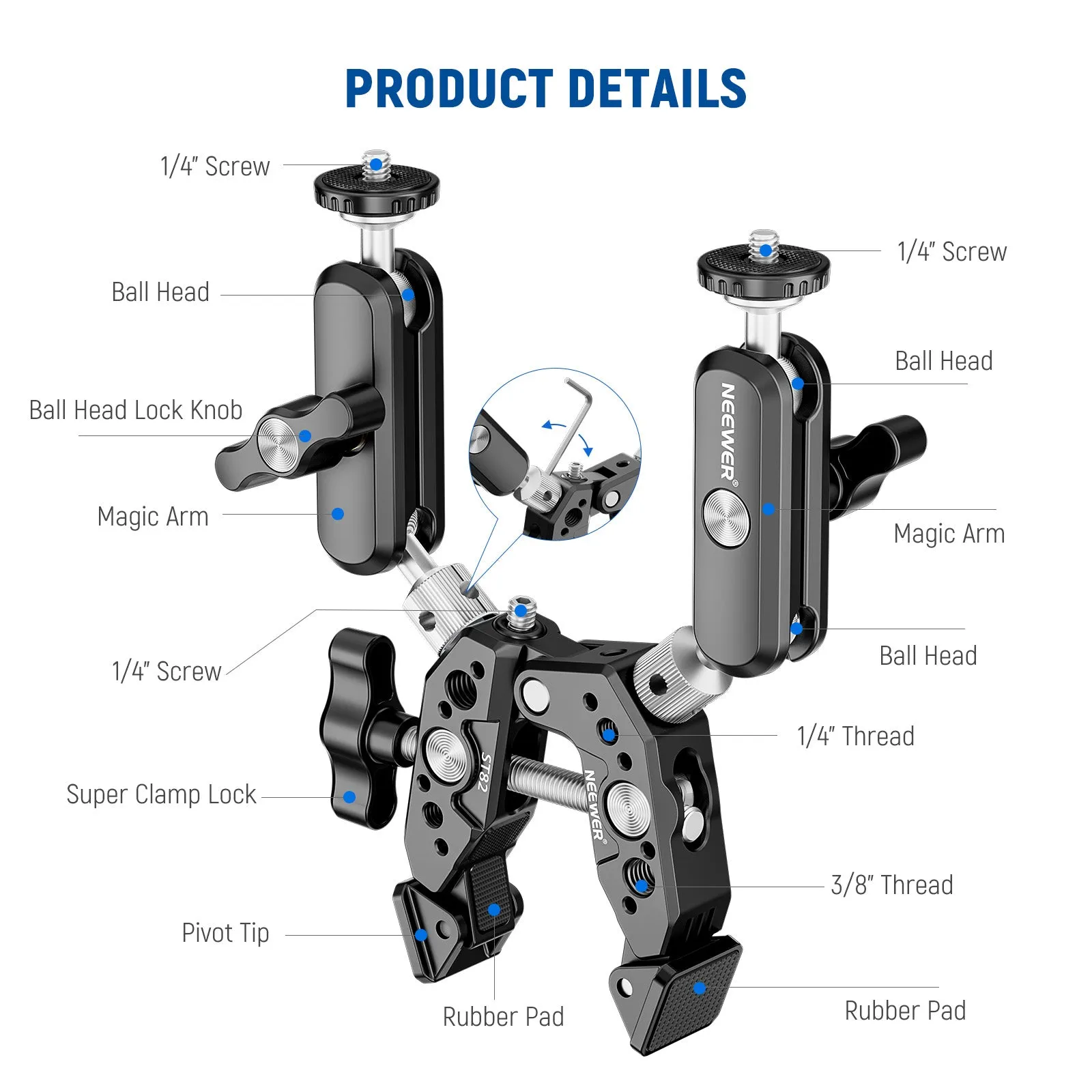 NEEWER ST82 Heavy Duty Super Clamp