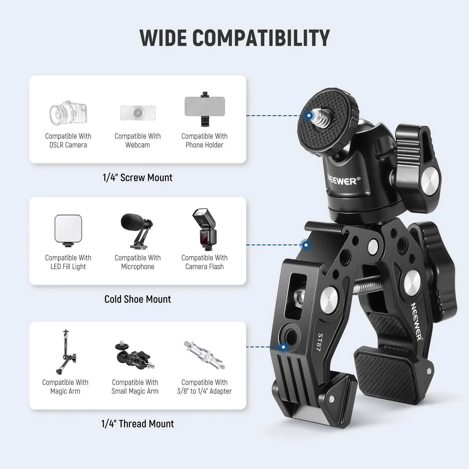 NEEWER ST87 Super Clamp with Ballhead