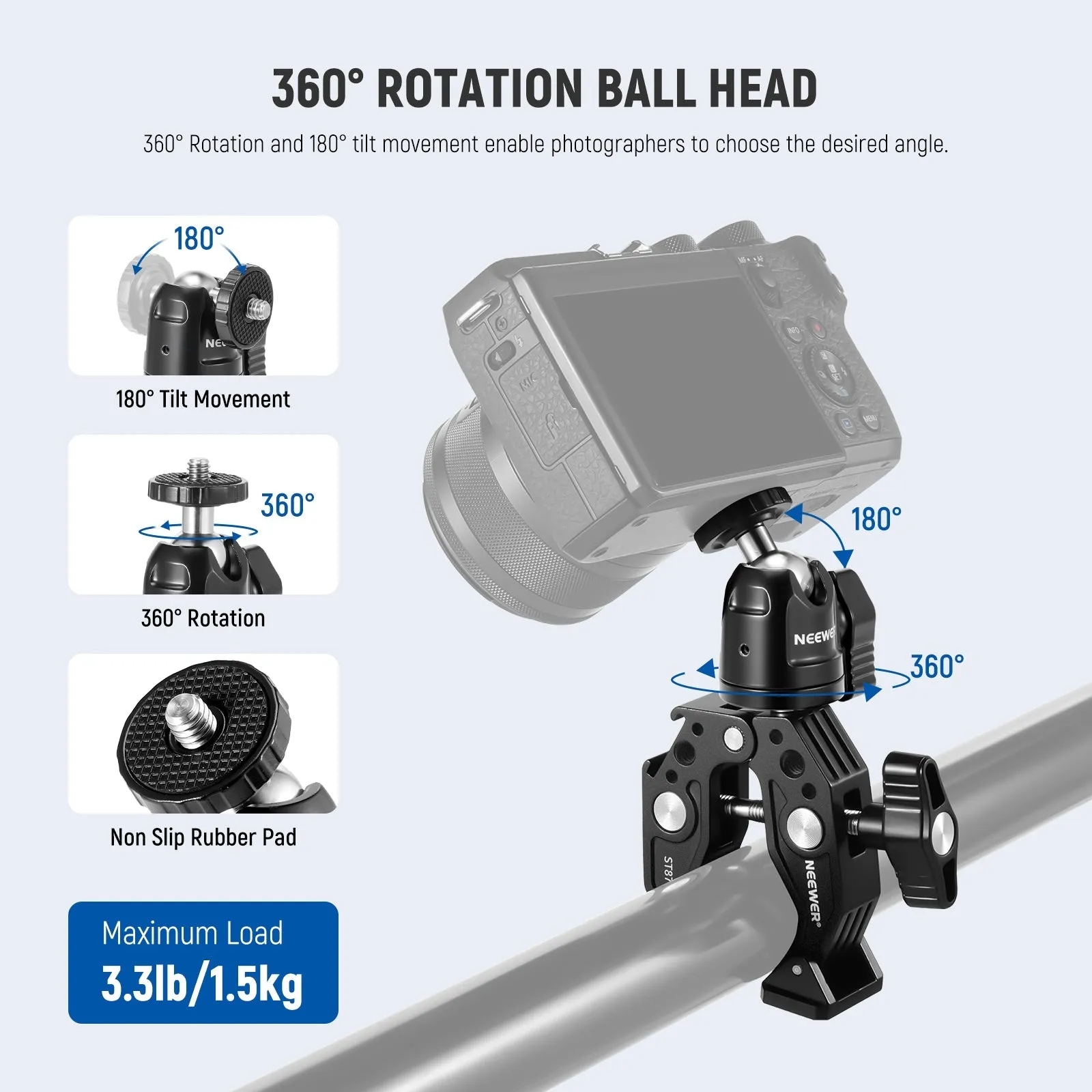 NEEWER ST87 Super Clamp with Ballhead