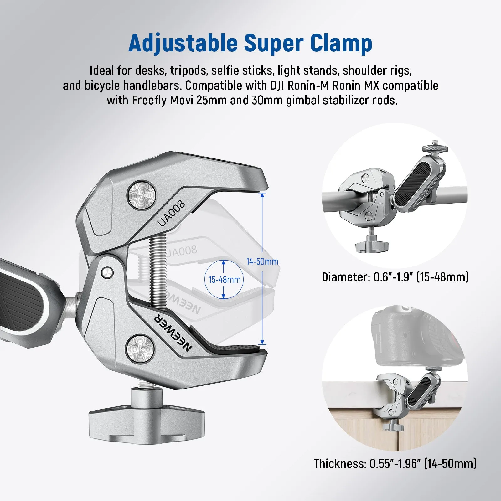 NEEWER UA008 Super Clamp with 3" Dual Ballhead Magic Arm