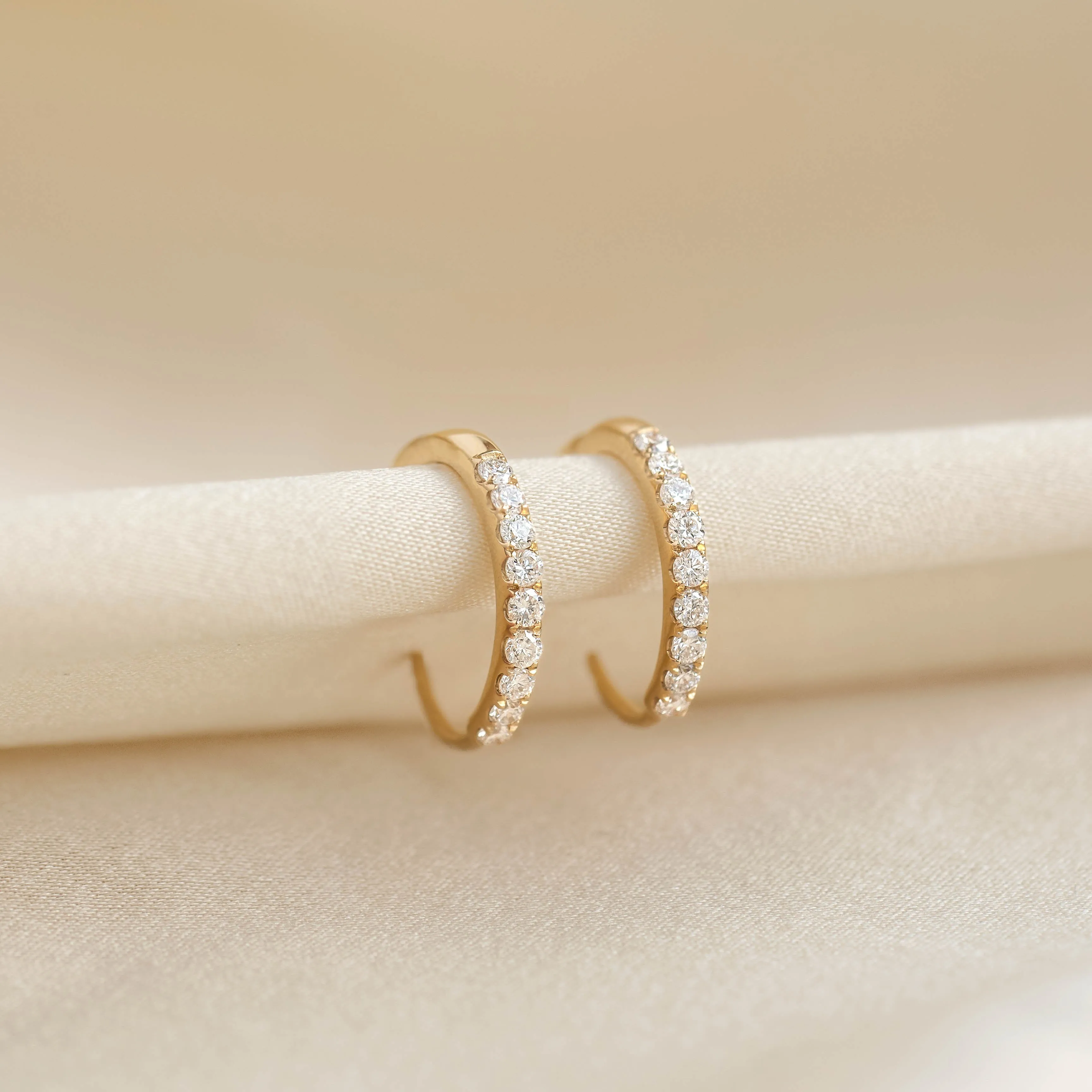 Pave Diamond Huggie Earrings 14k Gold - Oceane