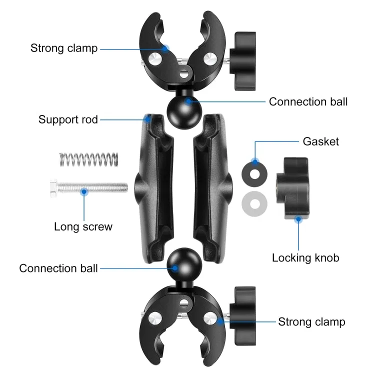 PULUZ Motorcycle Dualheads Crab Clamp Action Camera Handlebar Fixed Mount(Black)