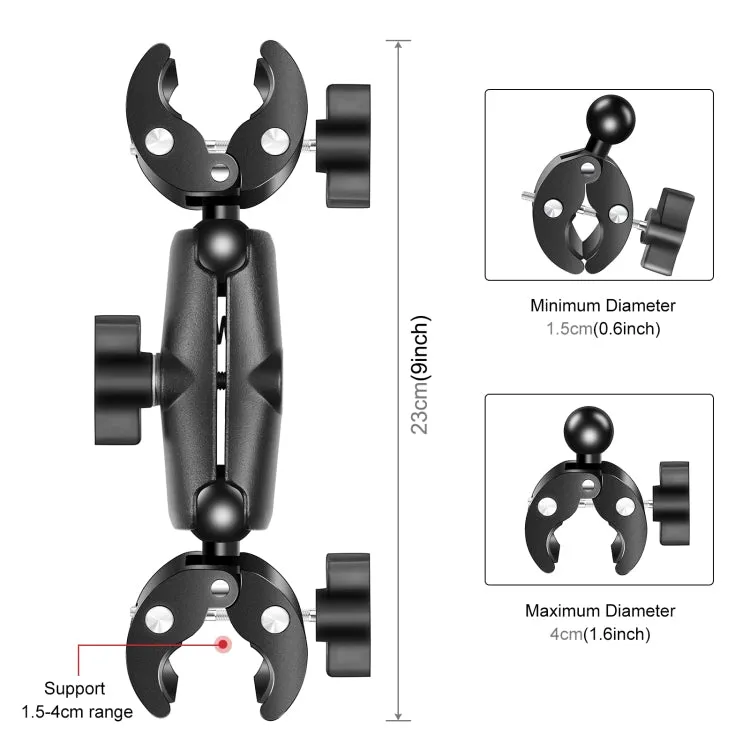 PULUZ Motorcycle Dualheads Crab Clamp Action Camera Handlebar Fixed Mount(Black)