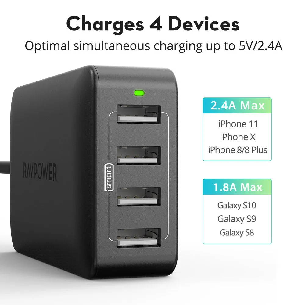 RAVPower 40W 8A 4-Port Desktop Charger