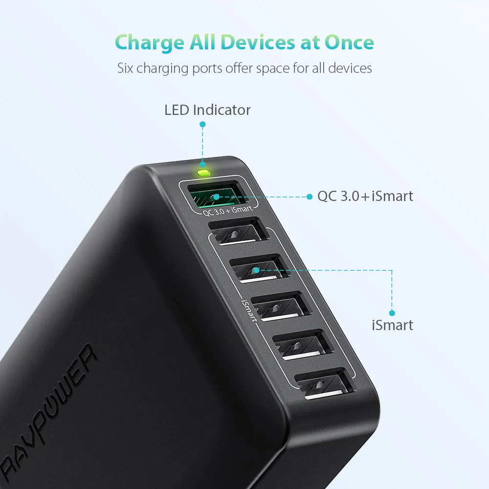 RAVPower Turbo 60W 6-Port Desktop Charger