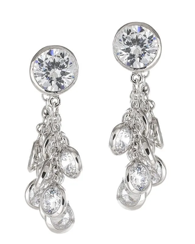 Round CZ Fringe Drop Earrings