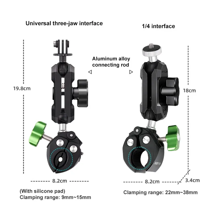 RUIGPRO Crab Clamp Action Camera Bracket 1/4 Ball Head Dual-Head Crab with Selfie Stick