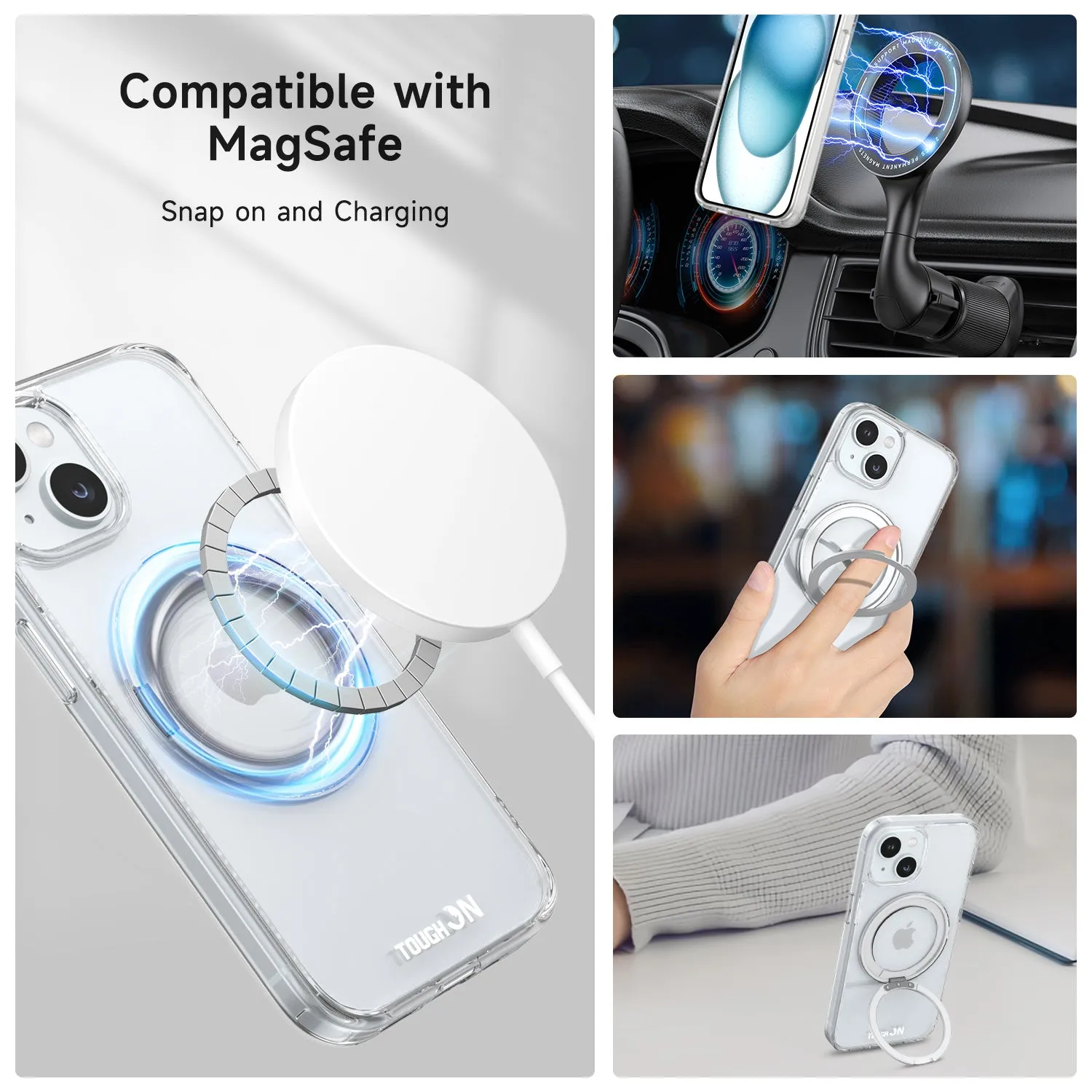 Tough On iPhone 15 Case 360° Rotate Stand With MagSafe Clear