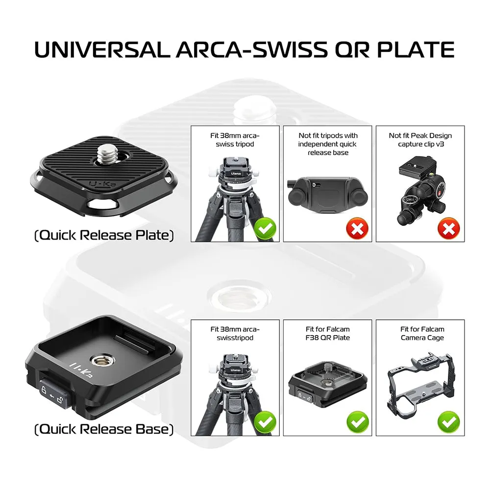 Ulanzi Uka Quick Release Plate & Base Mount with Safety Lock - 20kg Load Capacity for Cameras, Tripods, Monopods, Gimbals, Straps, Grips, and Selfie Sticks | C007 C017 C018