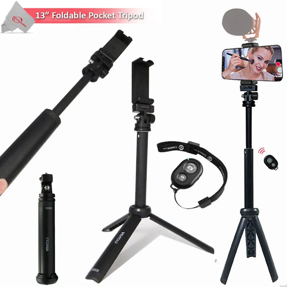 Vivitar 13 Inch Foldable Pocket Tripod with Wireless Remote and Smart Phone Bracket