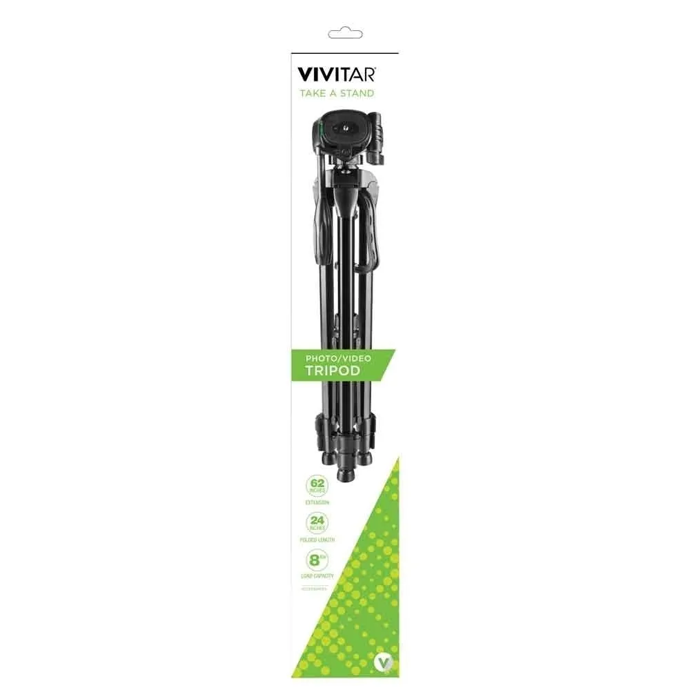 Vivitar 62" Tripod High Quality 8lb Capacity 3-Way Fluid Pan Head Quick Release Bubble Level