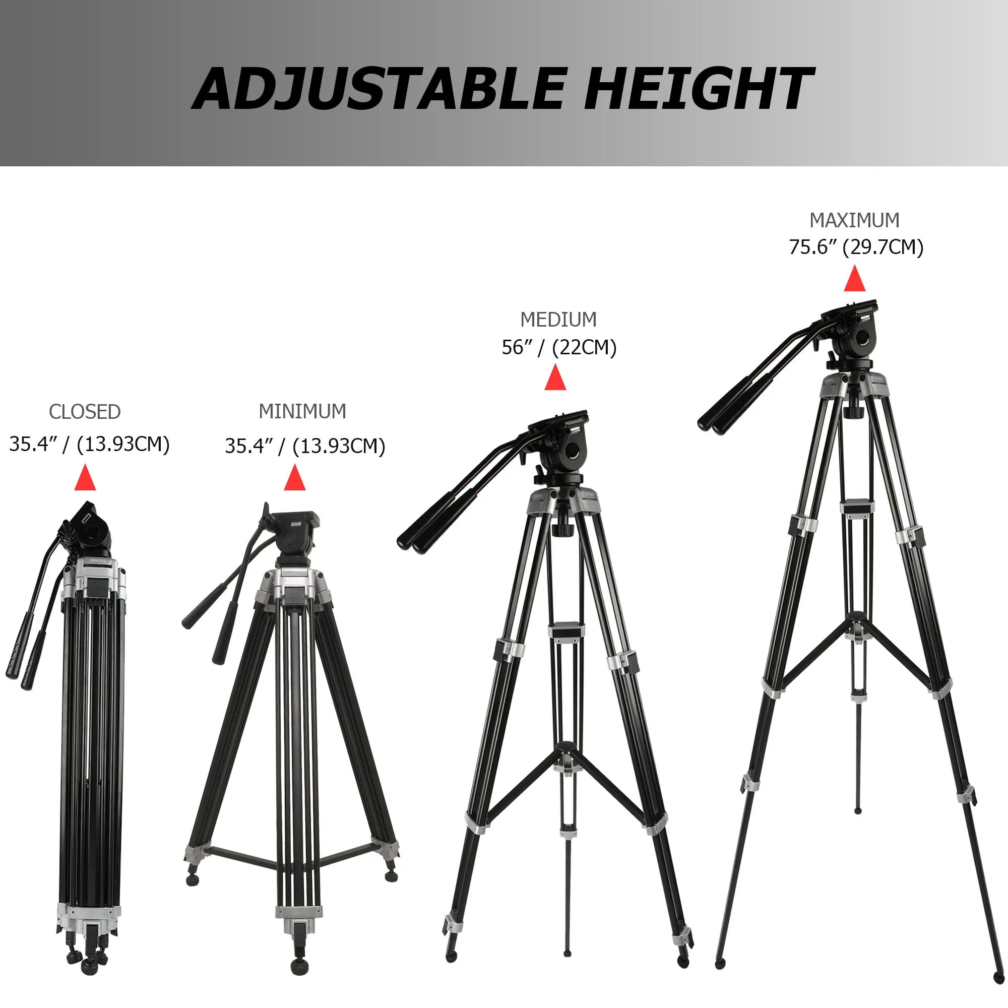 Vivitar Cinema Series 75" Aluminum Alloy Tripod Twin Handle Control Two-Way Fluid Head 360° Panning 30lbs Load Capacity