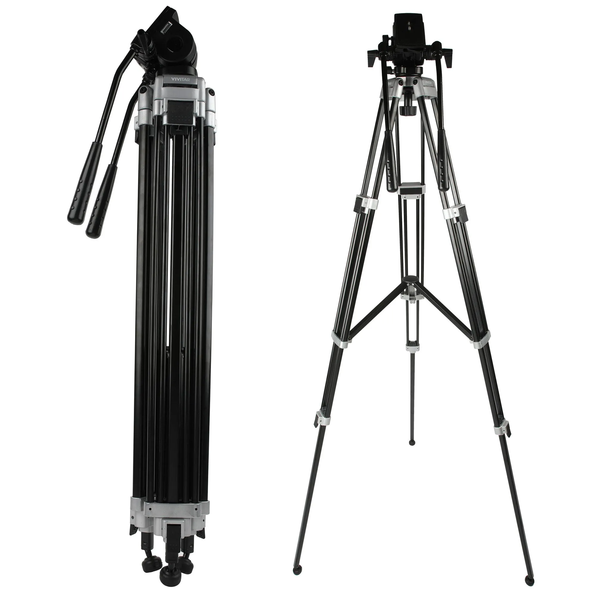 Vivitar Cinema Series 75" Aluminum Alloy Tripod Twin Handle Control Two-Way Fluid Head 360° Panning 30lbs Load Capacity