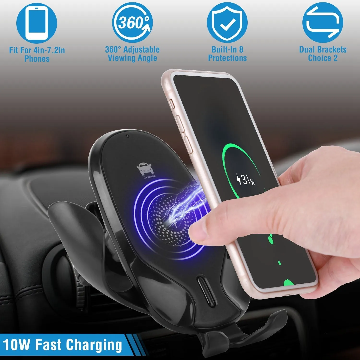 Wireless Car Charger 15W Qi Fast Charging Car Mount