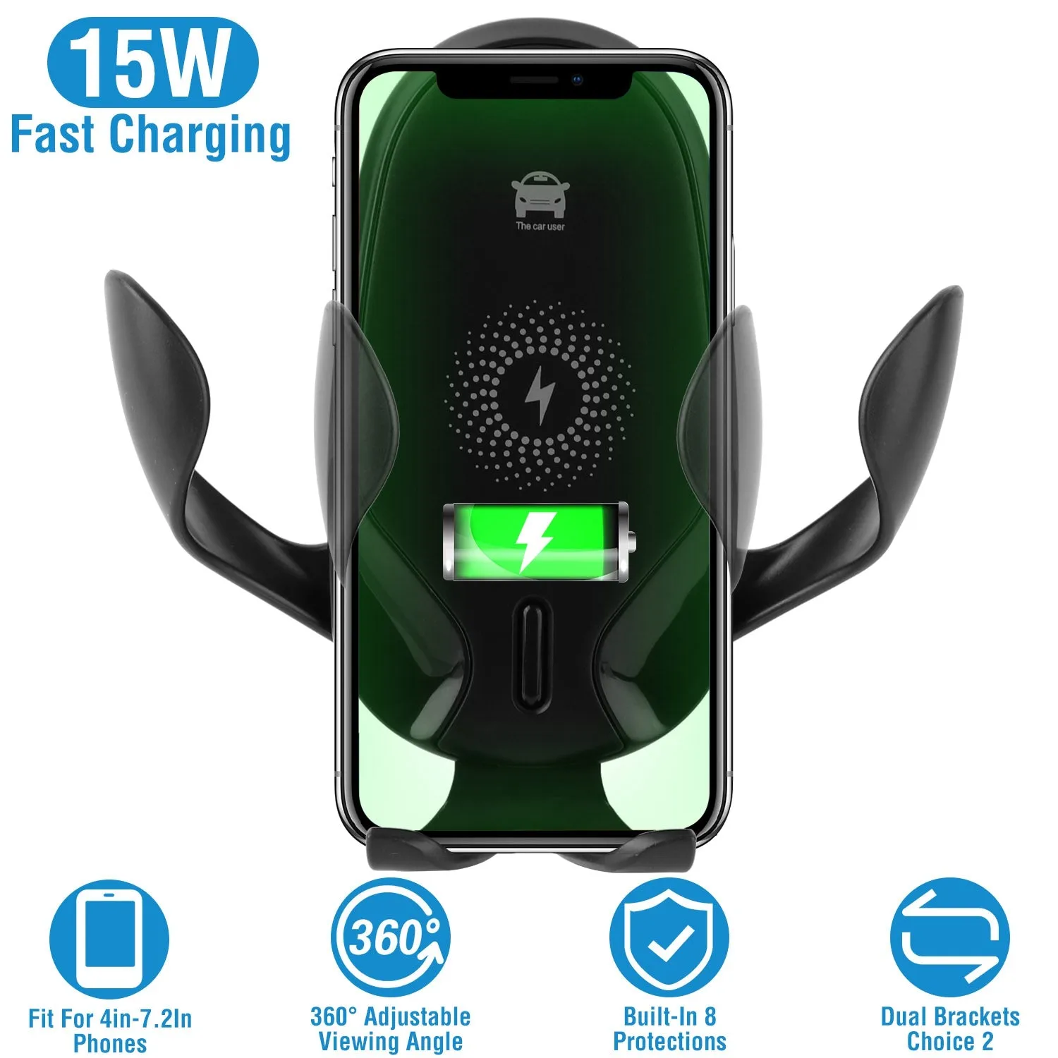 Wireless Car Charger 15W Qi Fast Charging Car Mount