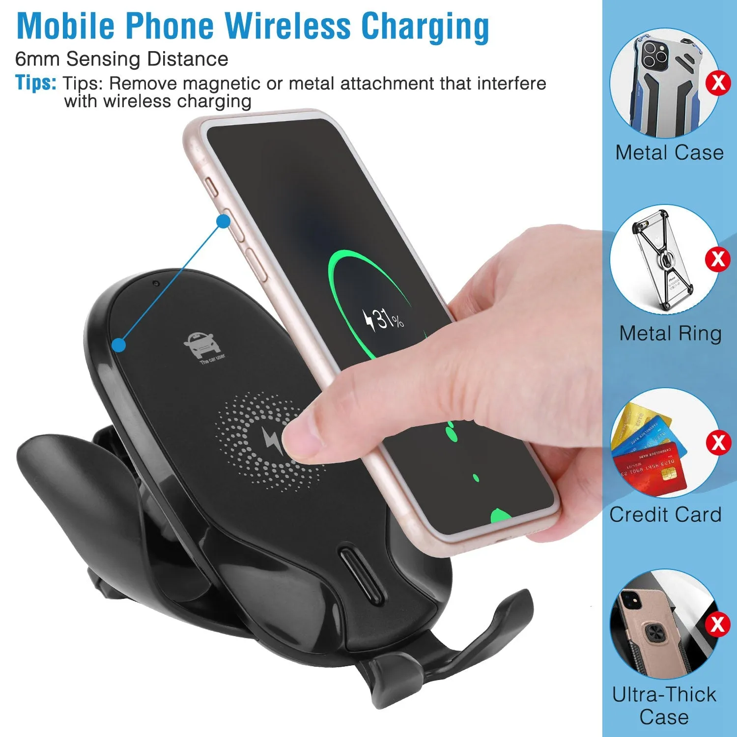 Wireless Car Charger 15W Qi Fast Charging Car Mount